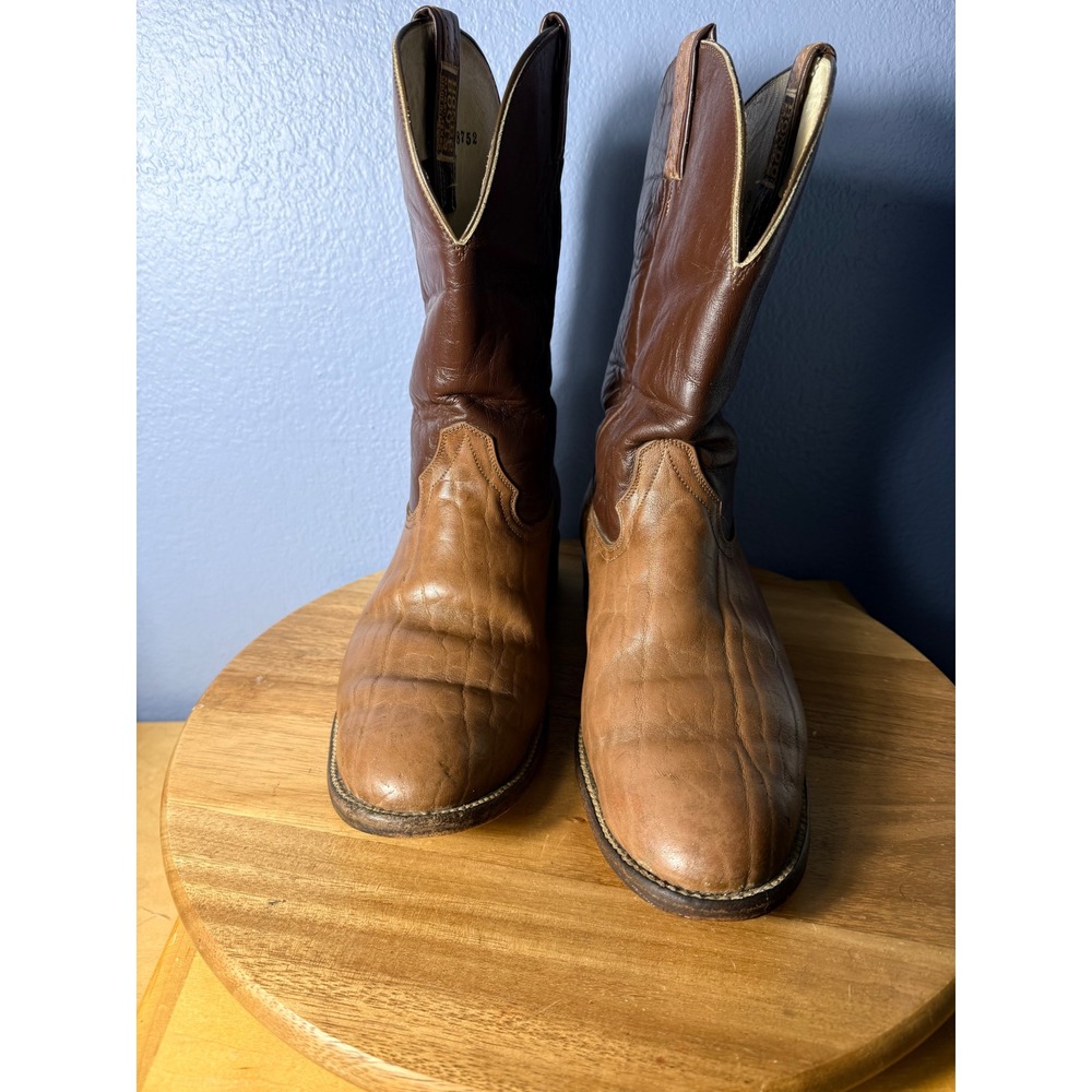Hondo Boots Western Cowboy Mens 9.5 E (Wide)Brown Good Two Tone Leather 8752 - Picture 3 of 13